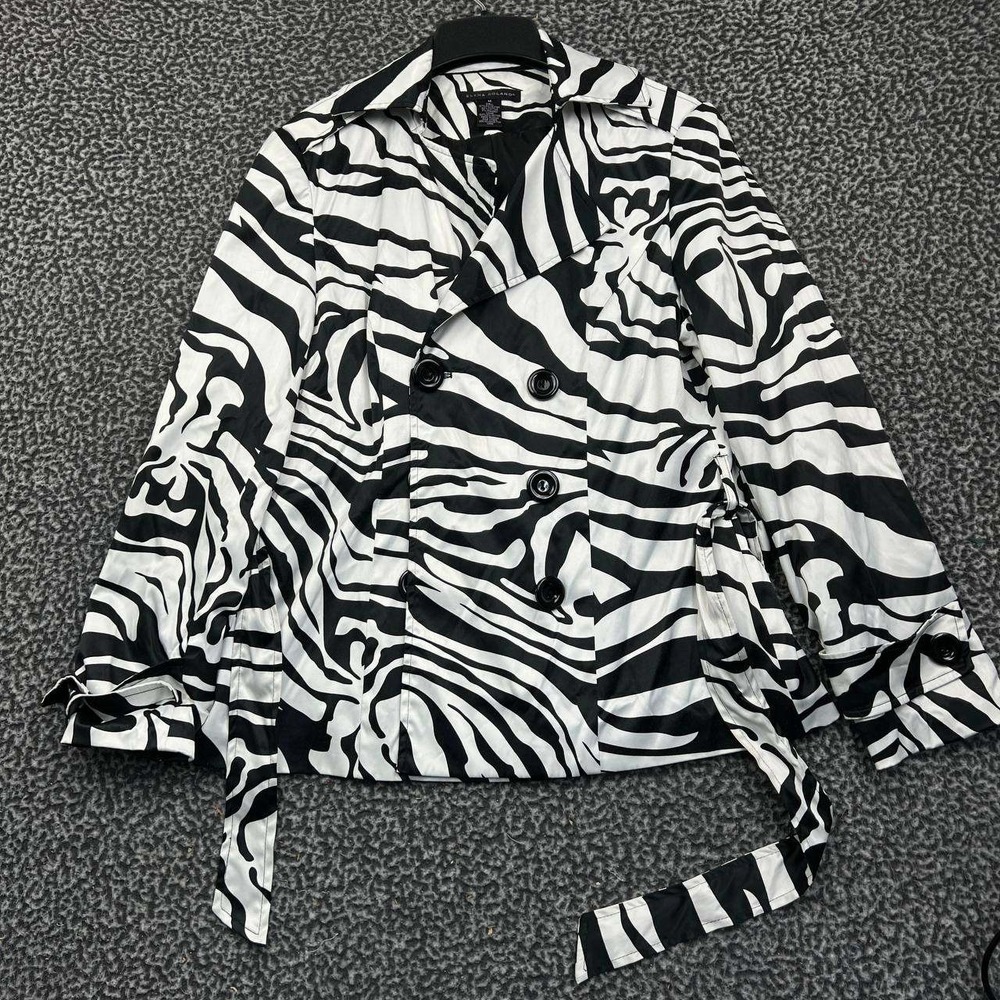 Elena Solano Coat Women Medium‎ Black White Zebra Print Belted M